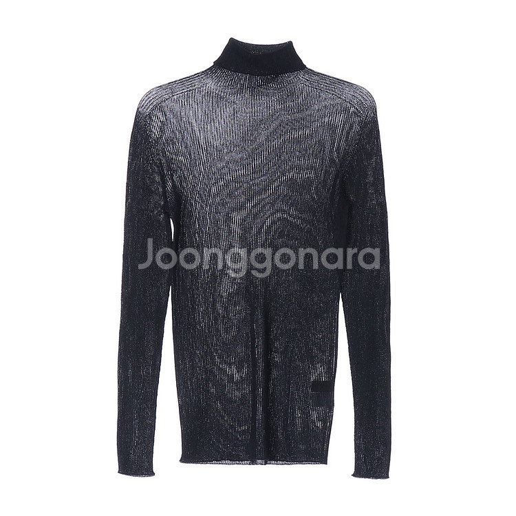 [S]시스템 블랙 실버 터플넥 긴팔 니트 티셔츠--0