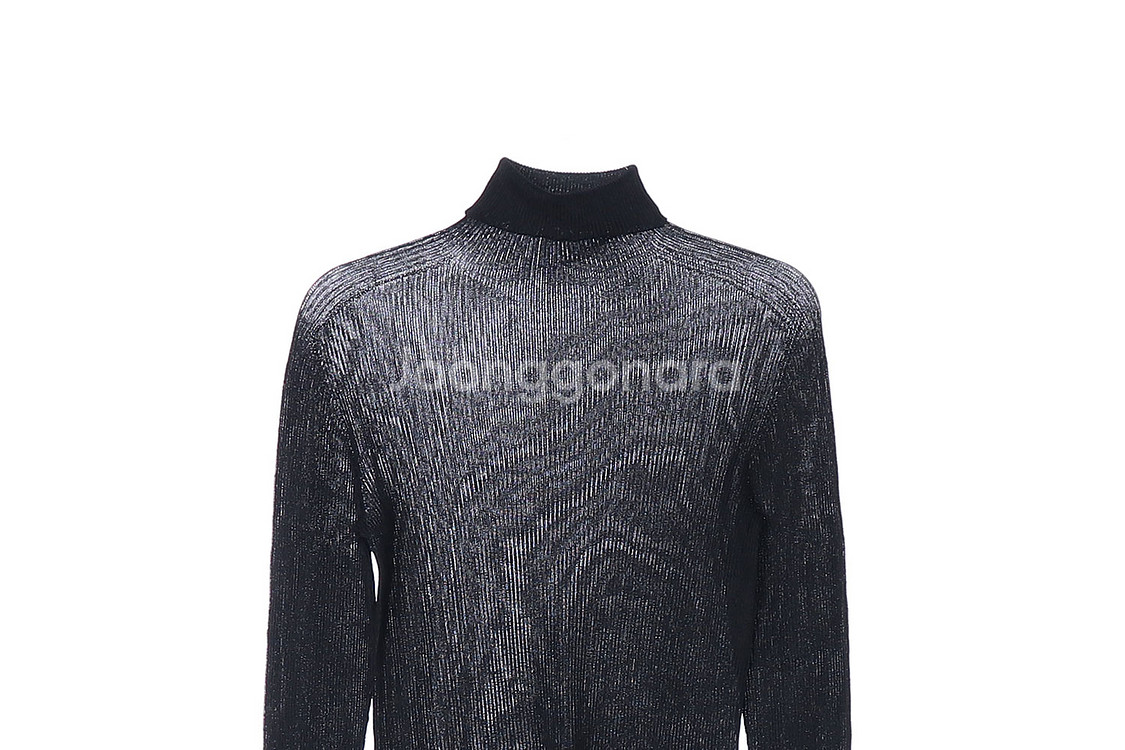 [S]시스템 블랙 실버 터플넥 긴팔 니트 티셔츠--1