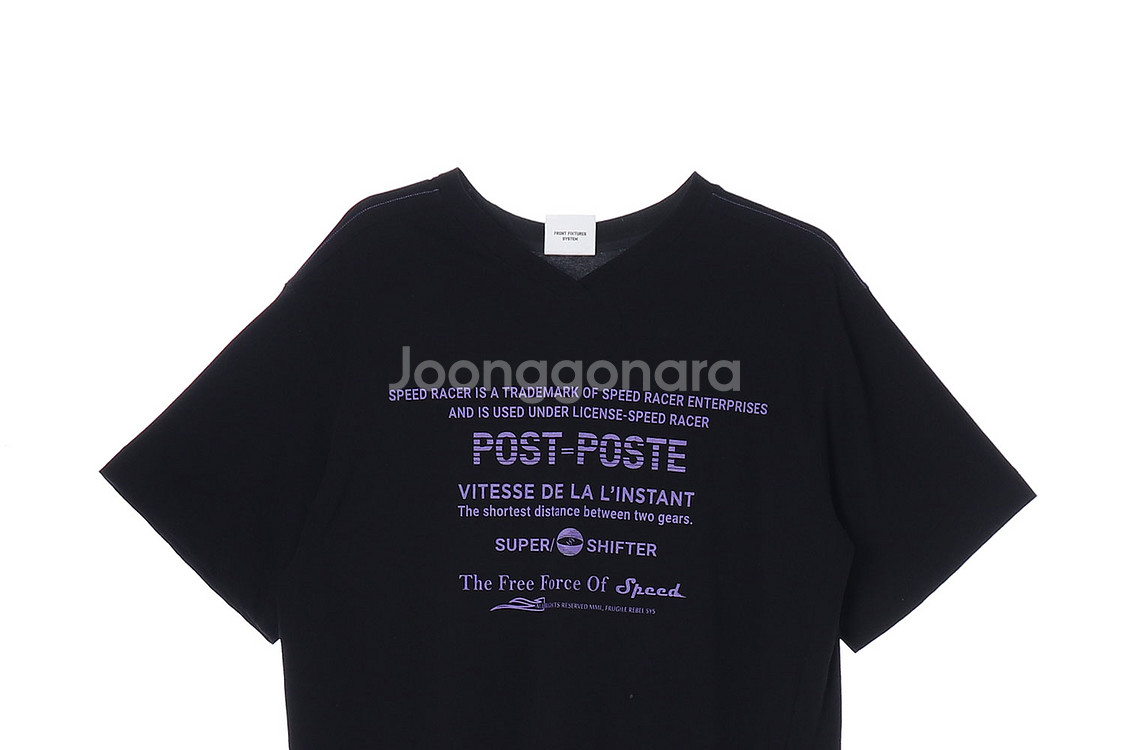 [S]믹스매치레이어 블랙 프린팅 컷아웃 반팔 브이넥 오--1