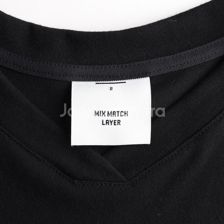 [S]믹스매치레이어 블랙 프린팅 컷아웃 반팔 브이넥 오--4