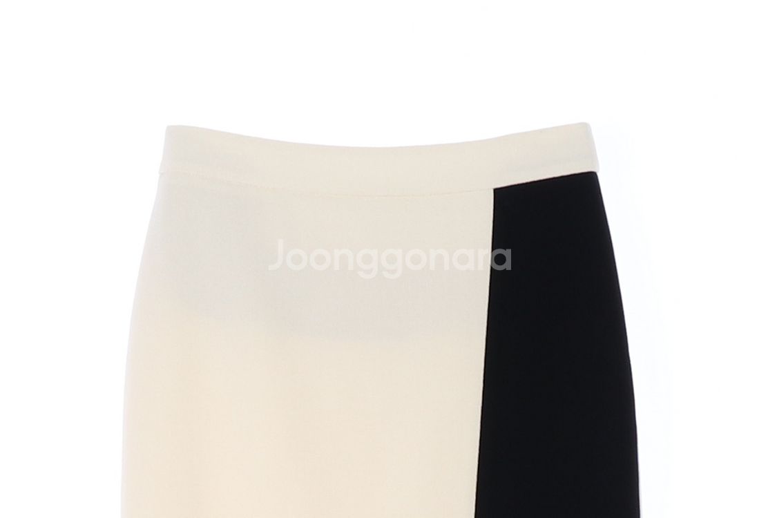 [S]아이잗 콜렉션 블랙 아이보리 배색 롱 스커트 치마--1