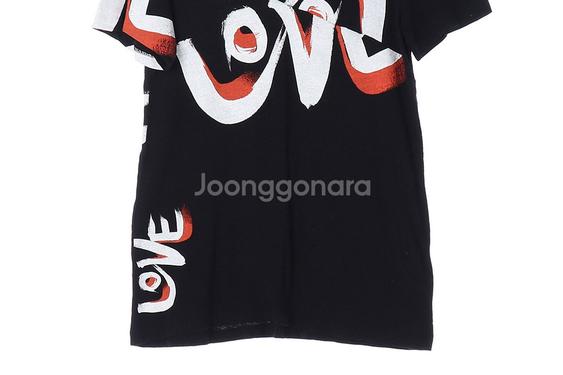 [S]시스템 블랙 LOVE 프린팅 반팔 롱 티셔츠--2
