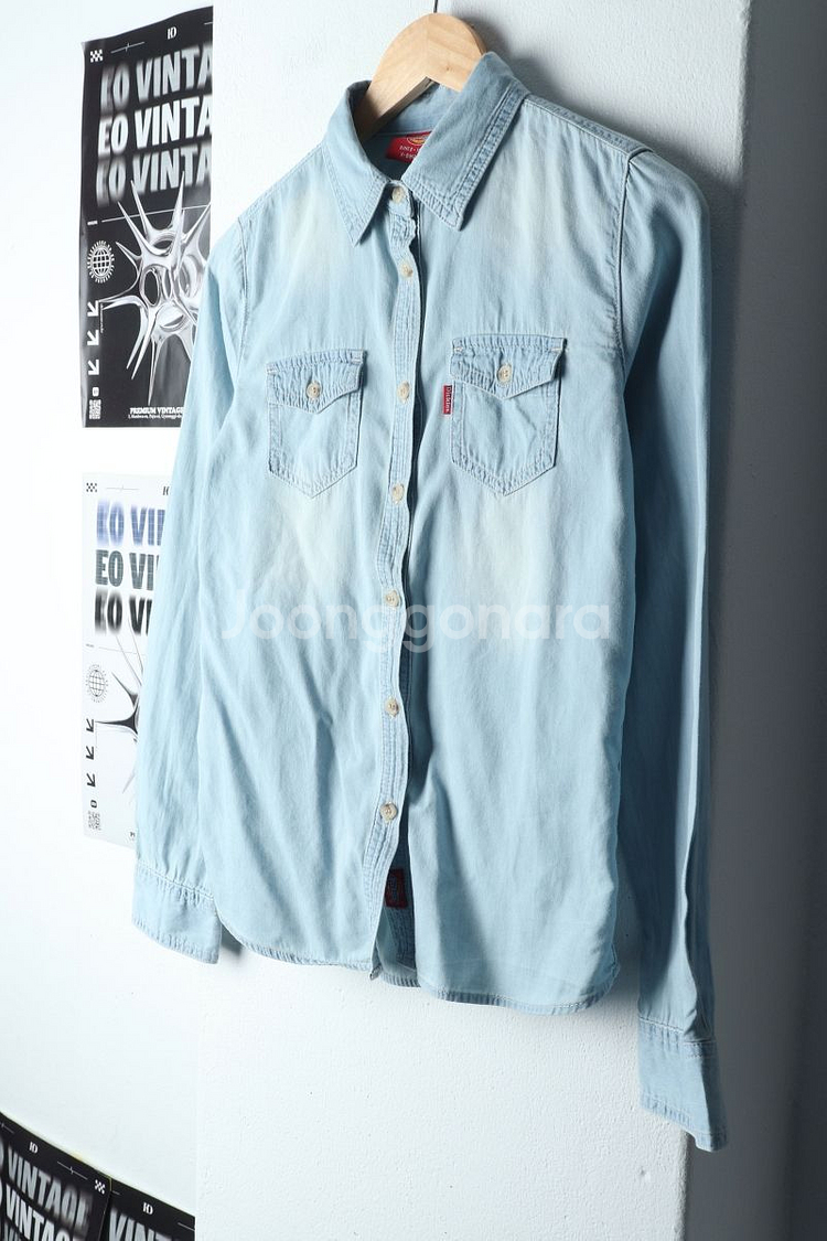 W(XS-S) 디키즈 셔츠 남방 데님 청 아메카지--0