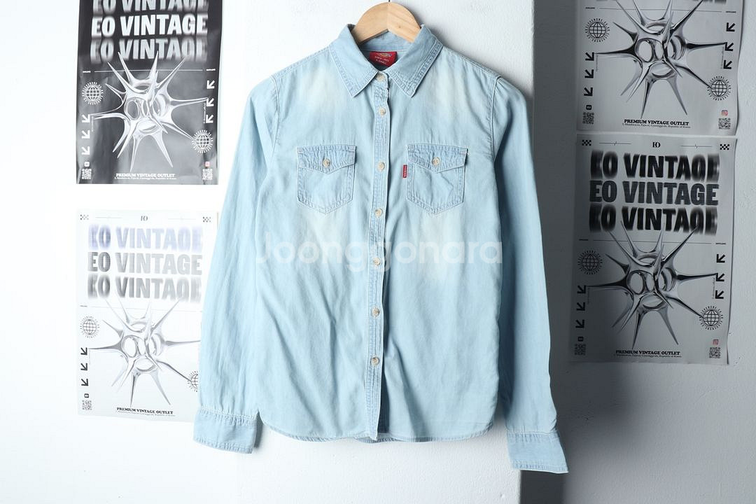 W(XS-S) 디키즈 셔츠 남방 데님 청 아메카지--1