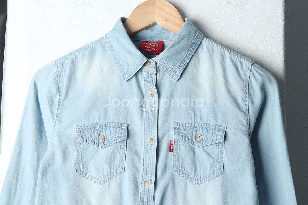 W(XS-S) 디키즈 셔츠 남방 데님 청 아메카지--2