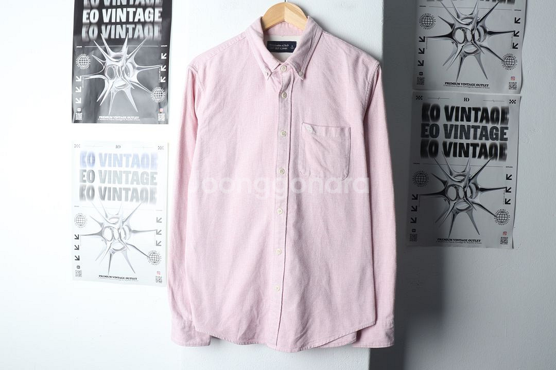 (L-XL) 아베크롬비 셔츠 남방 체크 핑크 플란넬--1