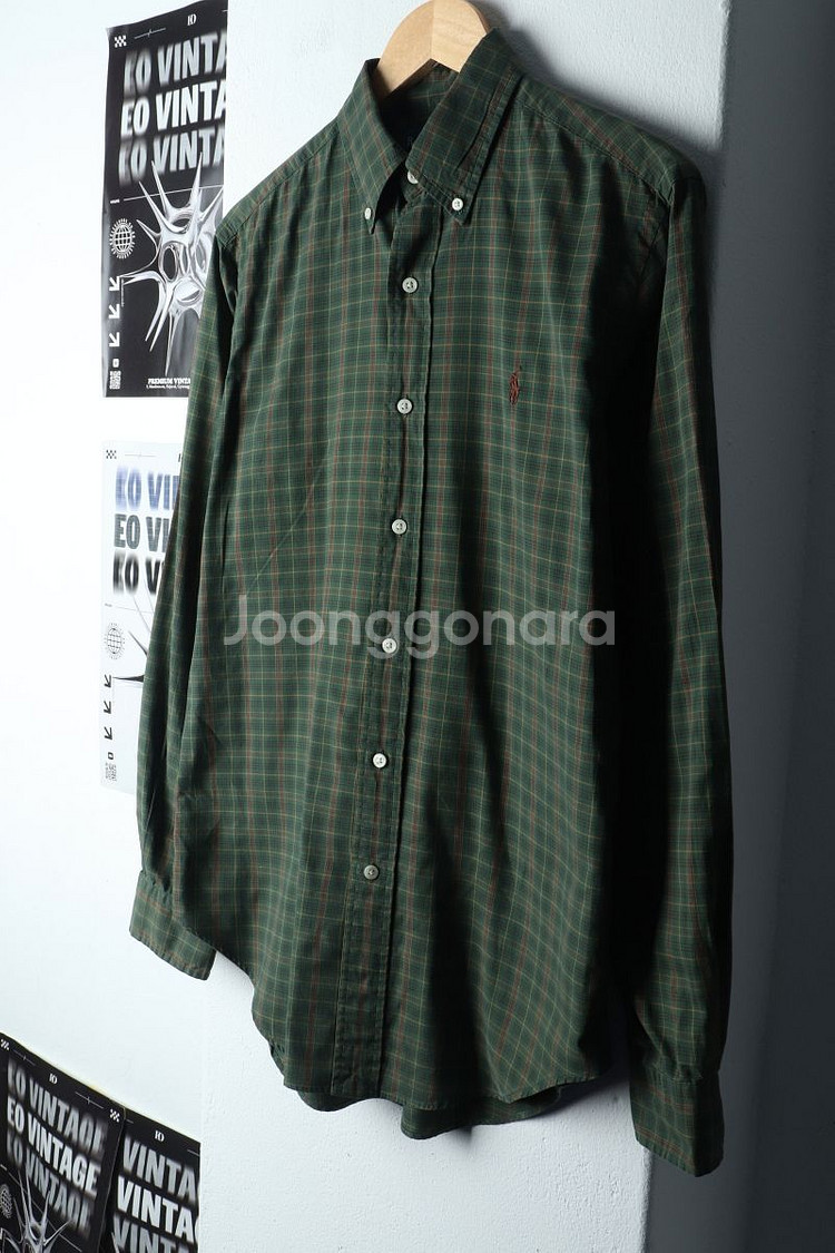 (S-M) 폴로 랄프로렌 셔츠 남방 체크 그린 포니--0