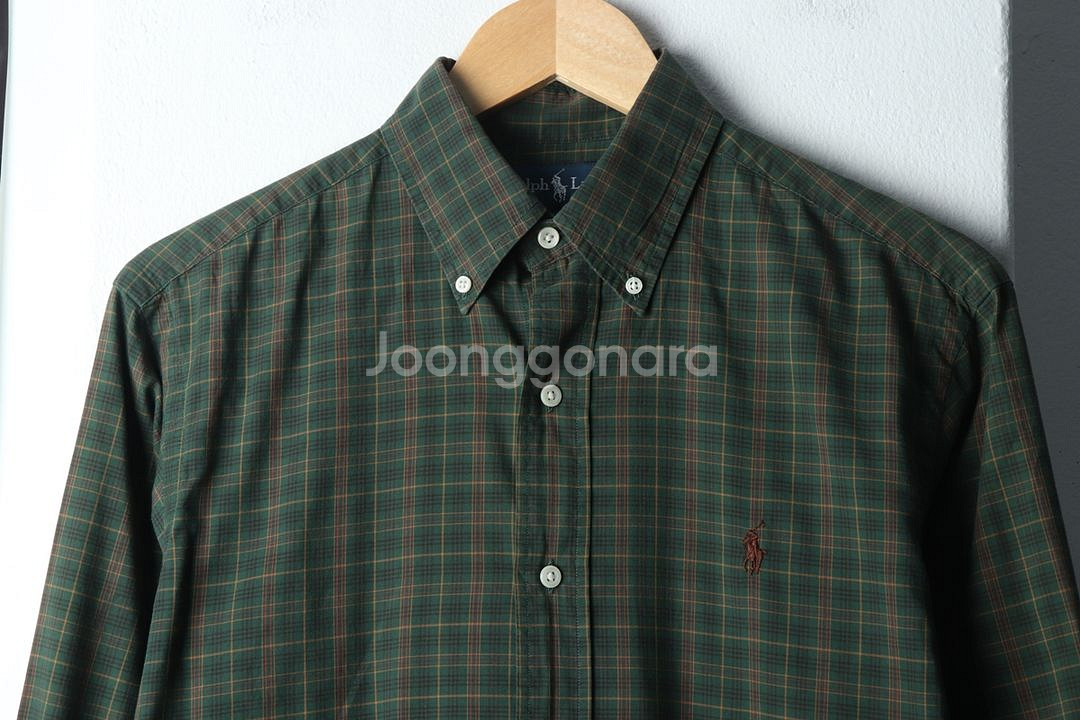 (S-M) 폴로 랄프로렌 셔츠 남방 체크 그린 포니--2