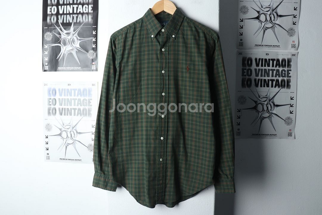 (S-M) 폴로 랄프로렌 셔츠 남방 체크 그린 포니--1