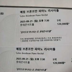 예핌 브론프만 피아노 리사이틀 티켓 S석 2매 양도