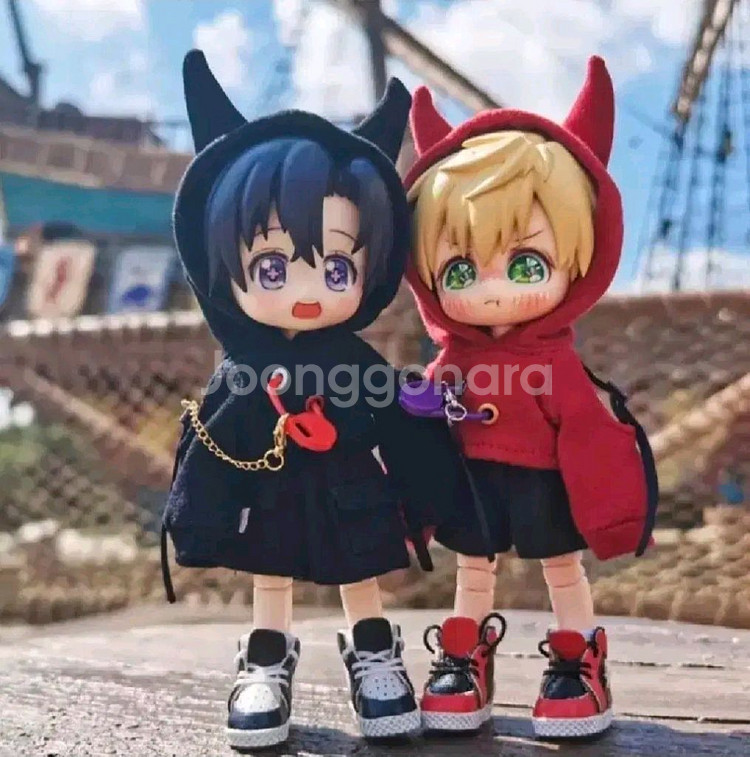 오비츠 11 인형 옷 악마뿔 후드 블랙--2