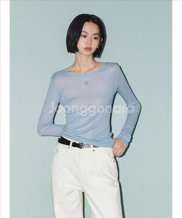 시티브리즈 울 텐셀 라운드넥 티셔츠(스카이블루/차콜)--1