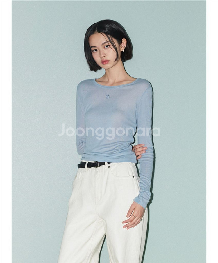 시티브리즈 울 텐셀 라운드넥 티셔츠(스카이블루/차콜)--2