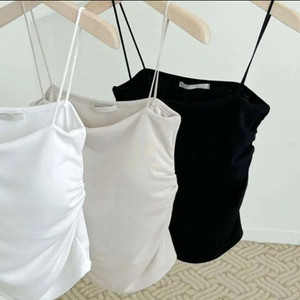 (일괄) 셔링 캡내장 골지 끈나시(화이트, 블랙)