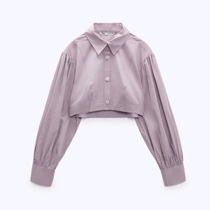 자라 ZARA 볼륨 소매 크롭 셔츠 라벤더 퍼플