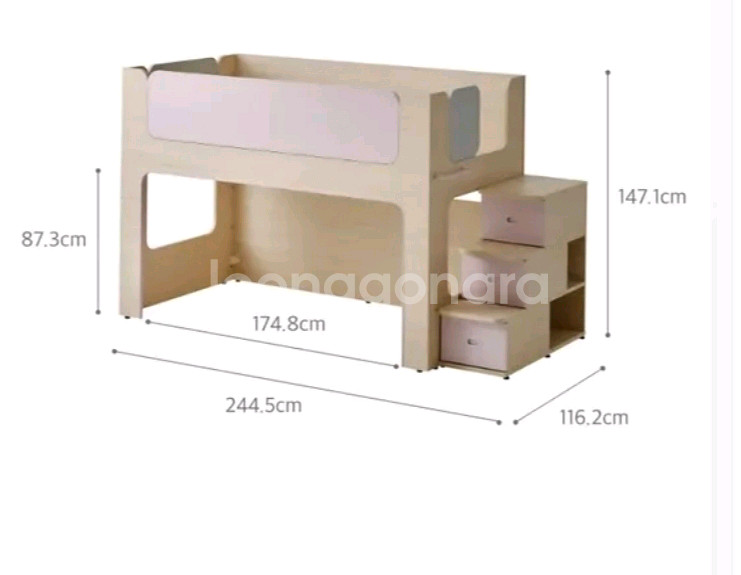 한샘 버니 벙커 침대 (이층 침대) 계단장형 핑크--3