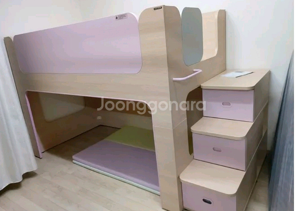 한샘 버니 벙커 침대 (이층 침대) 계단장형 핑크--0