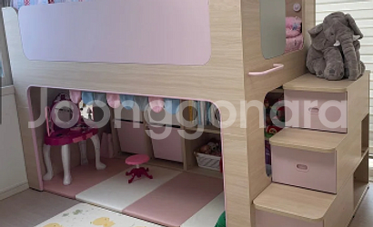 한샘 버니 벙커 침대 (이층 침대) 계단장형 핑크--1