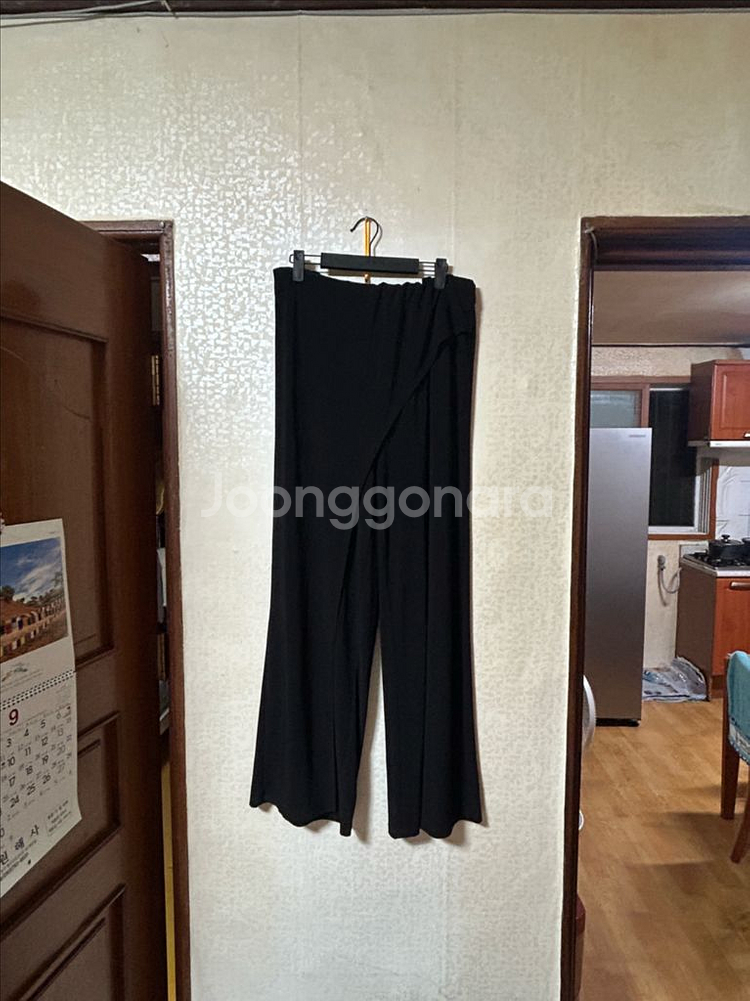 랩 스타일 블랙 와이드 팬츠--0