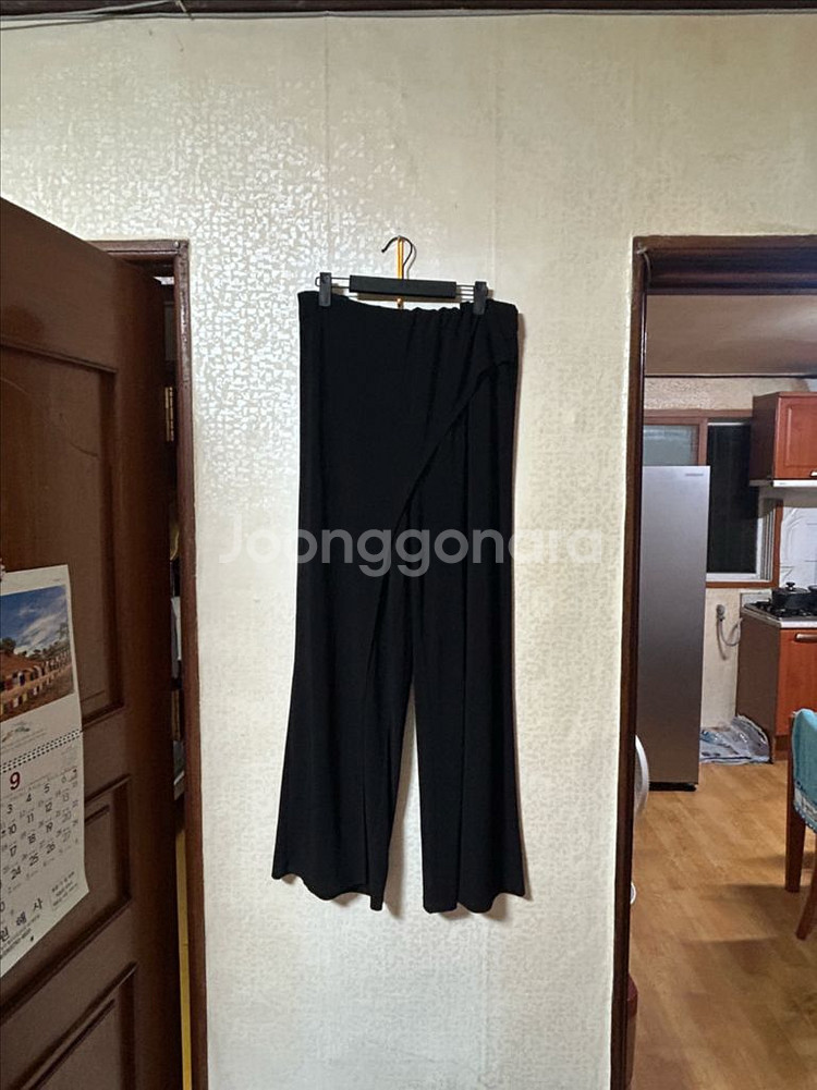 랩 스타일 블랙 와이드 팬츠--4