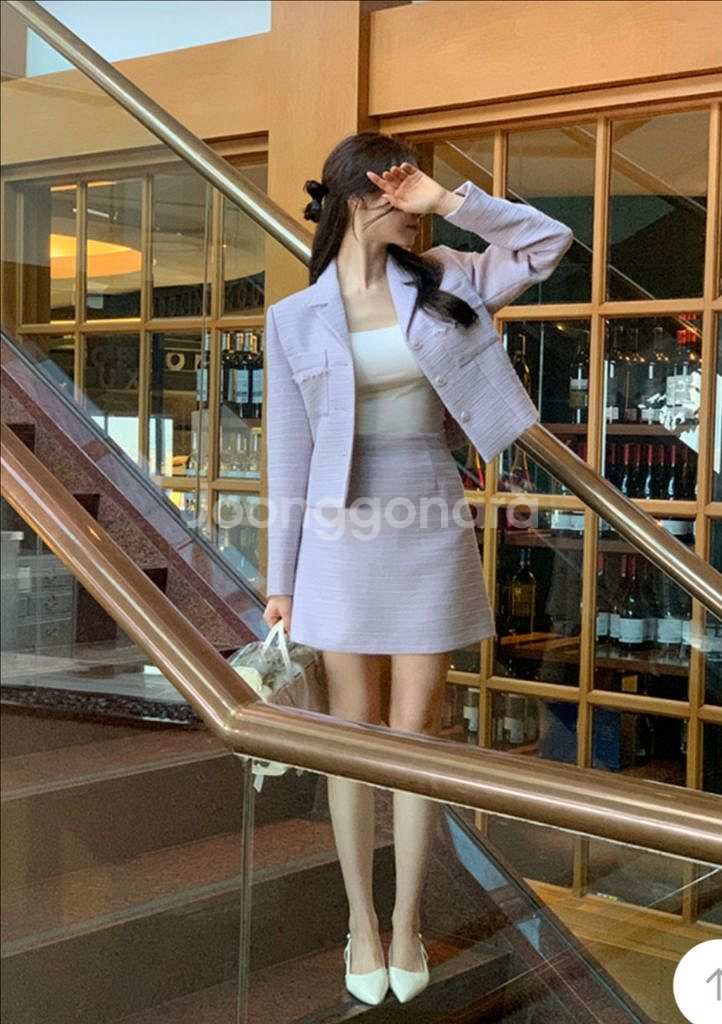 아뜨랑스 리빗 트위드 셋업 자켓+스커트--1