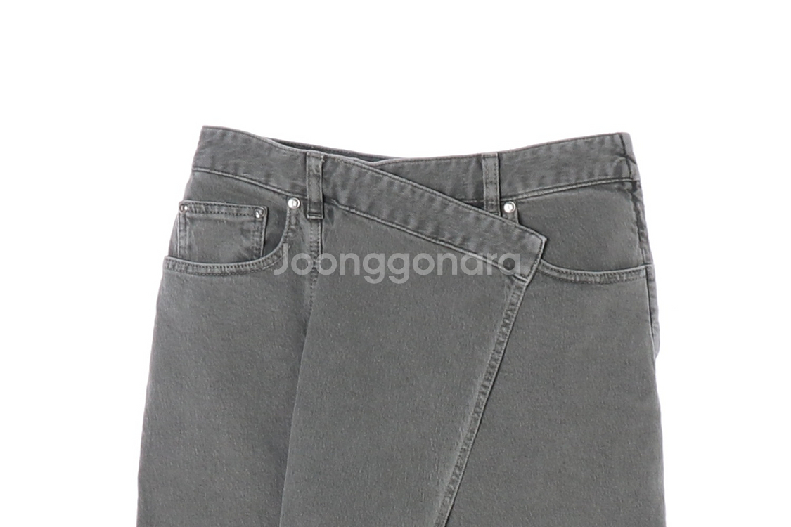 [S]타임 그레이 사선 랩 롱 데님 스커트 청치마--1