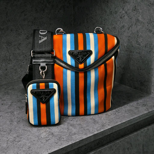 프라다 블랙 삼각로고 스트라이프 듀오 메신저백 크로스백