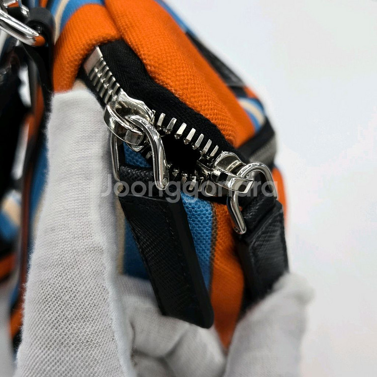 프라다 블랙 삼각로고 스트라이프 듀오 메신저백 크로스백--5