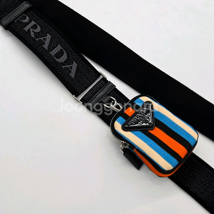 프라다 블랙 삼각로고 스트라이프 듀오 메신저백 크로스백--1