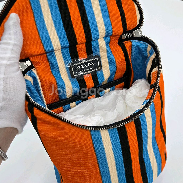 프라다 블랙 삼각로고 스트라이프 듀오 메신저백 크로스백--6