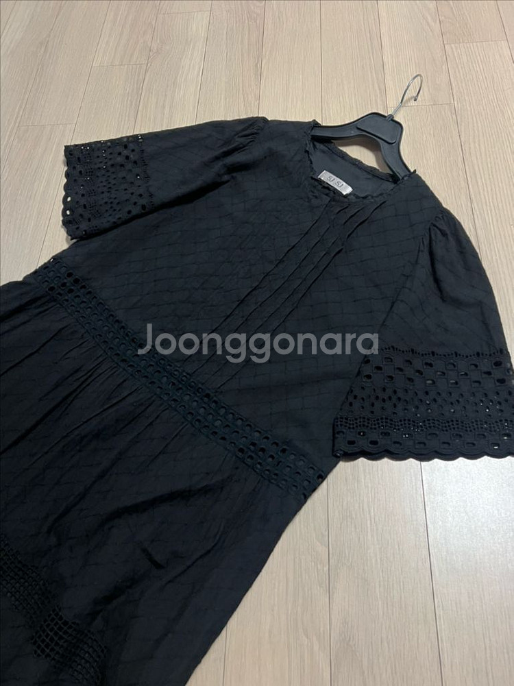 한섬 SJSJ 펀칭 아일렛 레이스 반팔 원피스 면 코튼--4
