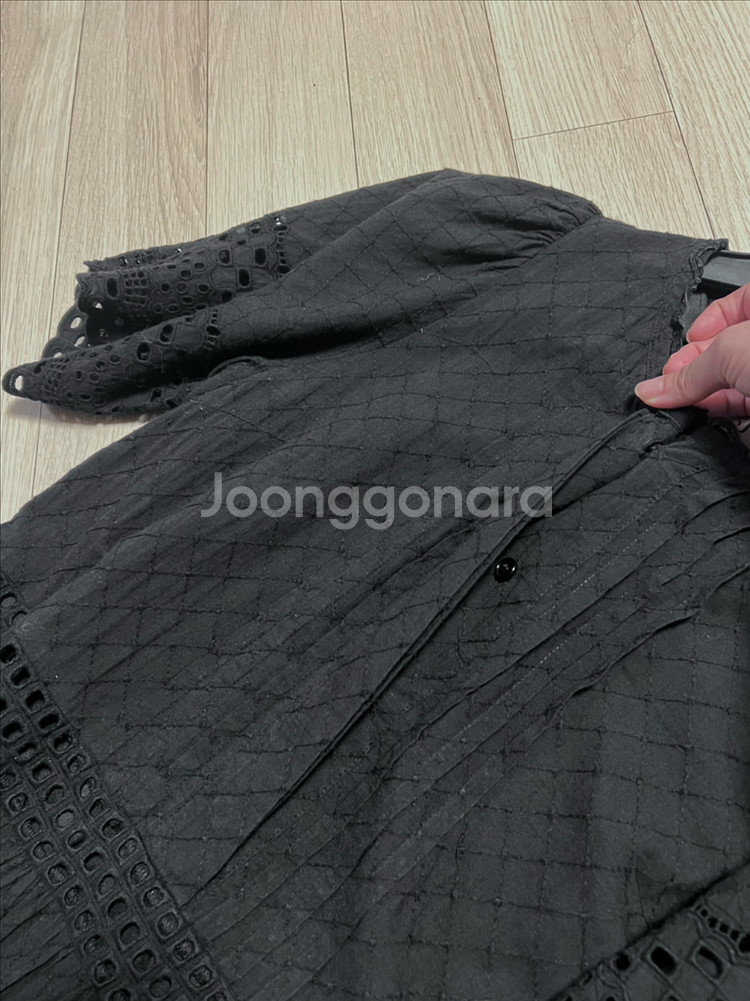 한섬 SJSJ 펀칭 아일렛 레이스 반팔 원피스 면 코튼--6