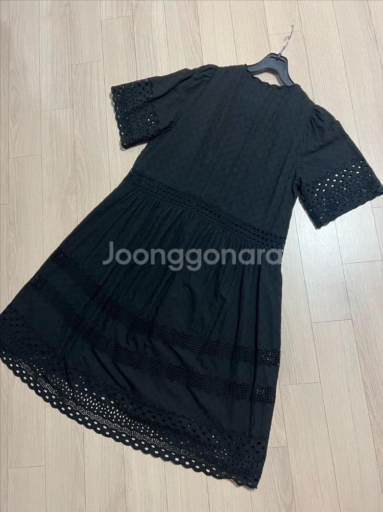 한섬 SJSJ 펀칭 아일렛 레이스 반팔 원피스 면 코튼--3