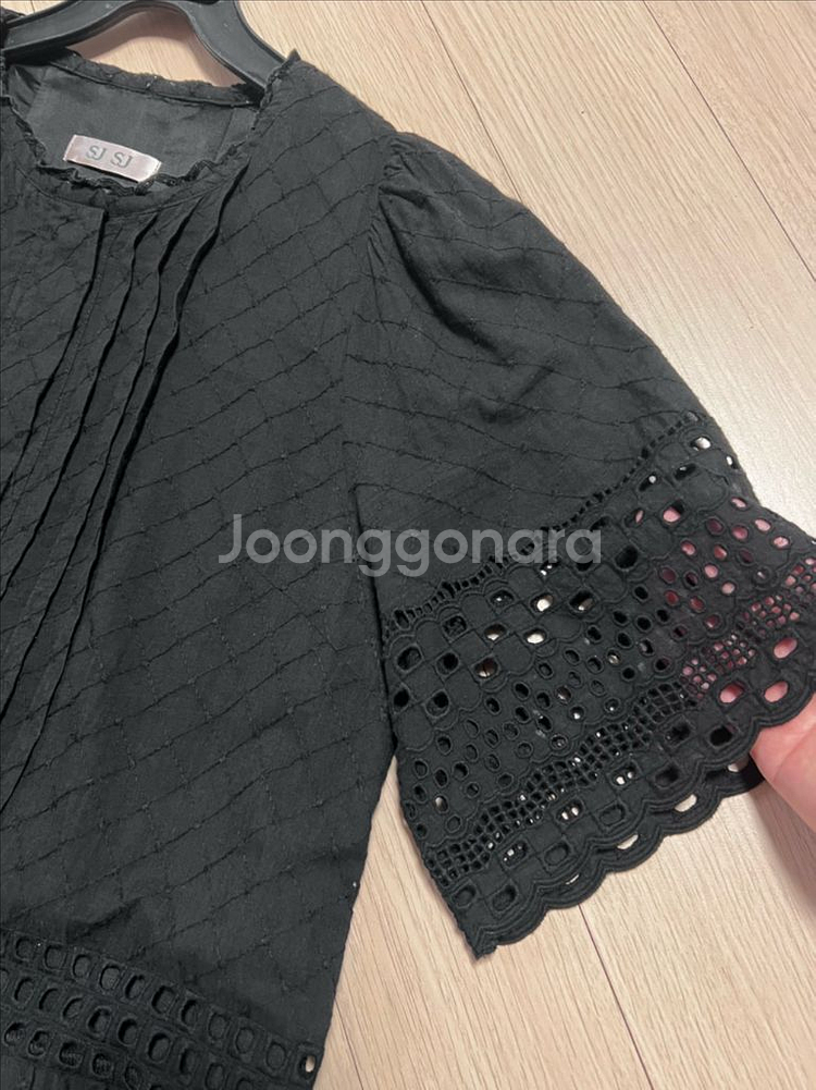 한섬 SJSJ 펀칭 아일렛 레이스 반팔 원피스 면 코튼--5