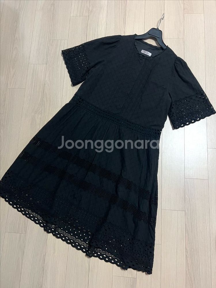 한섬 SJSJ 펀칭 아일렛 레이스 반팔 원피스 면 코튼--2