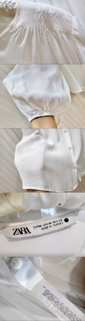 ZARA 쉬폰 노카라 퍼프 블랏 (M~L)--1