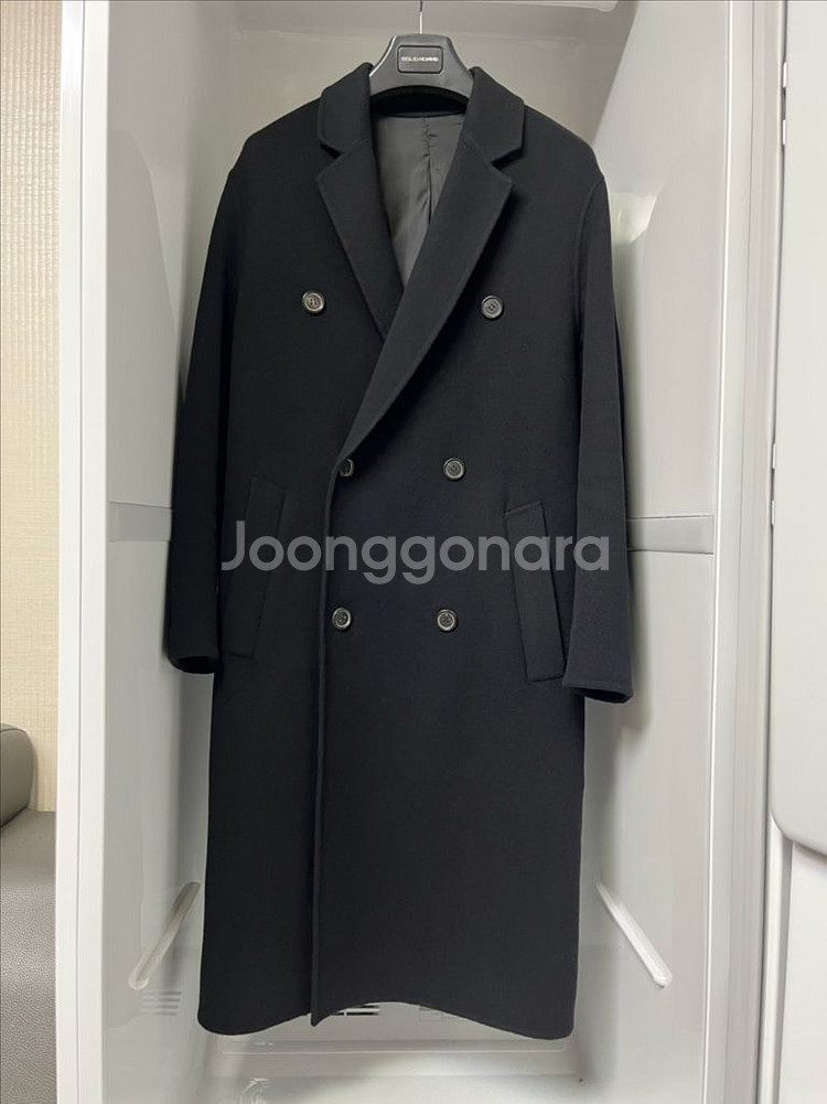 솔리드옴므 블랙 오버핏 핸드메이드 더블코트 46사이즈--0