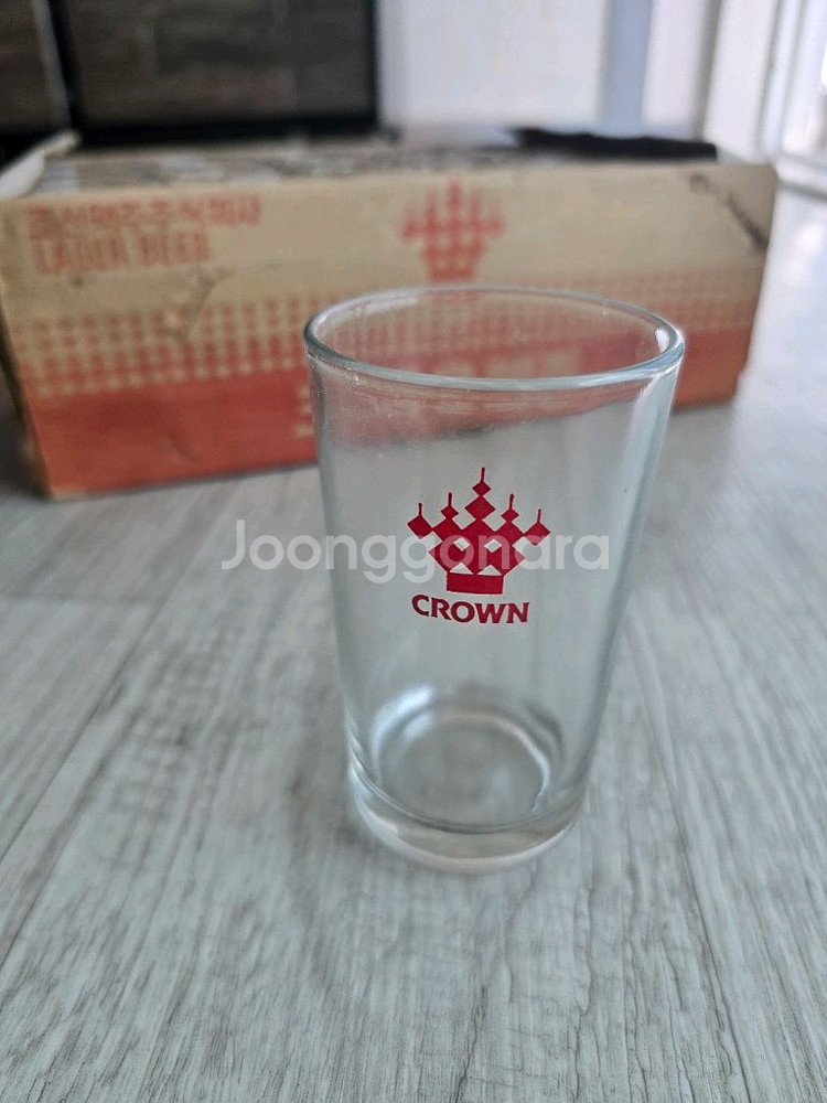크라운 맥주 빈티지 유리컵--1