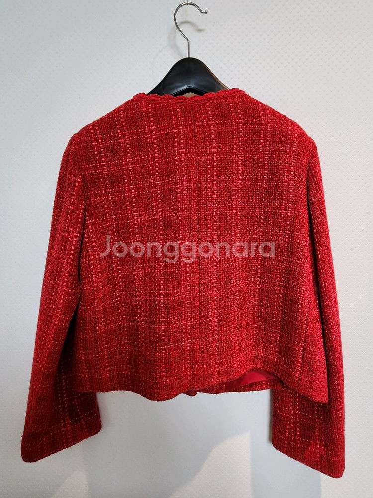 듀엘 손뜨개 트리밍 하트단추 글리터 트위드 자켓 66사--7