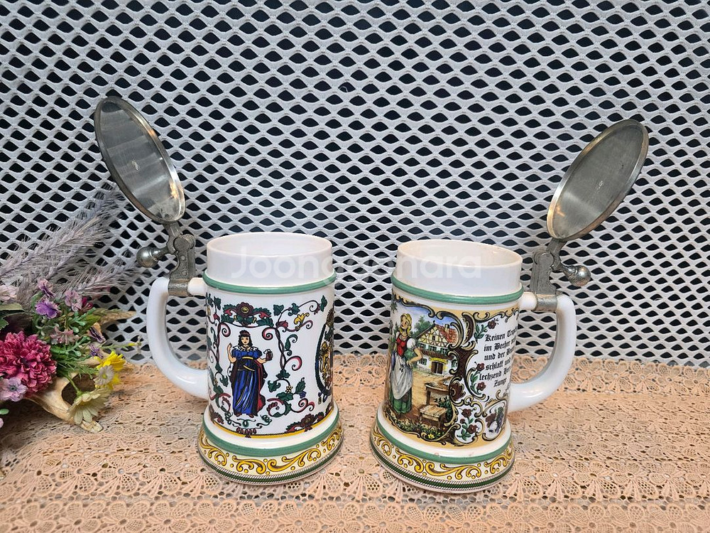 독일 BMF 앤틱 주석 맥주잔 2점.--1