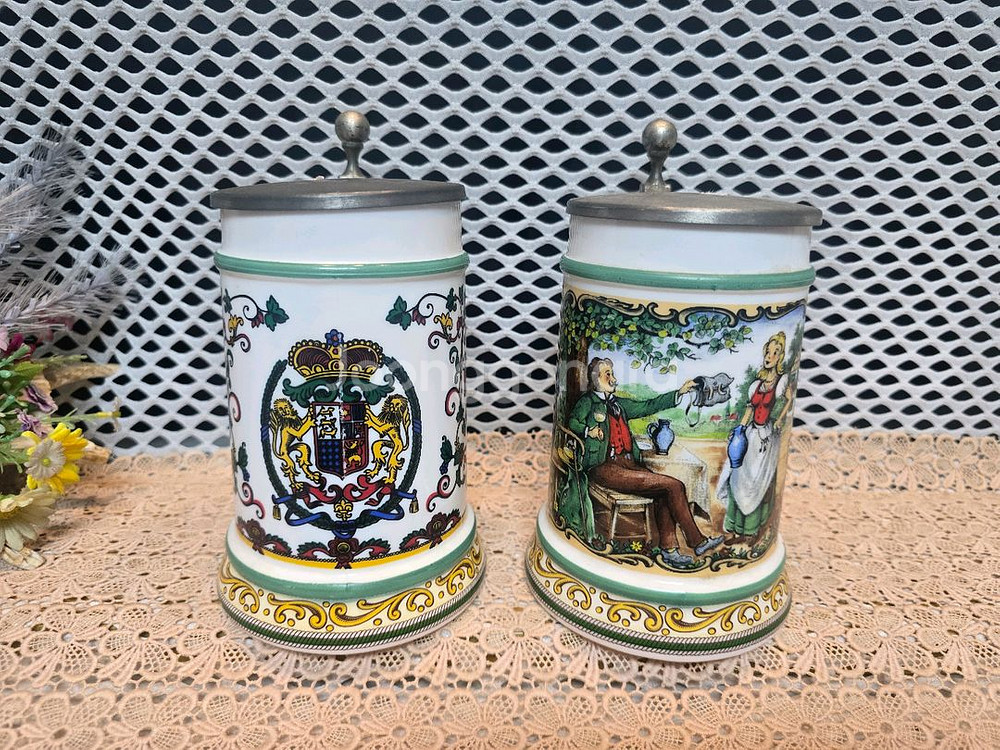 독일 BMF 앤틱 주석 맥주잔 2점.--1