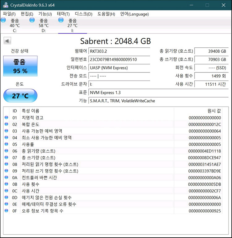 Sabrent 2TB M.2 NVMe SSD 팜.--2