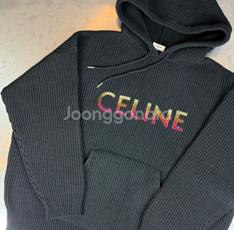 [s] 새상품 셀린느 리브드 울 로고 니트 후드 (블랙--0