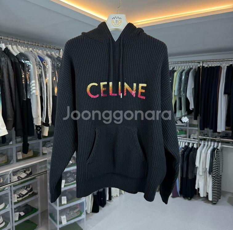 [s] 새상품 셀린느 리브드 울 로고 니트 후드 (블랙--1