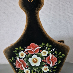 포크아트 빈티지 꽃 그림 나무 바구니 장식