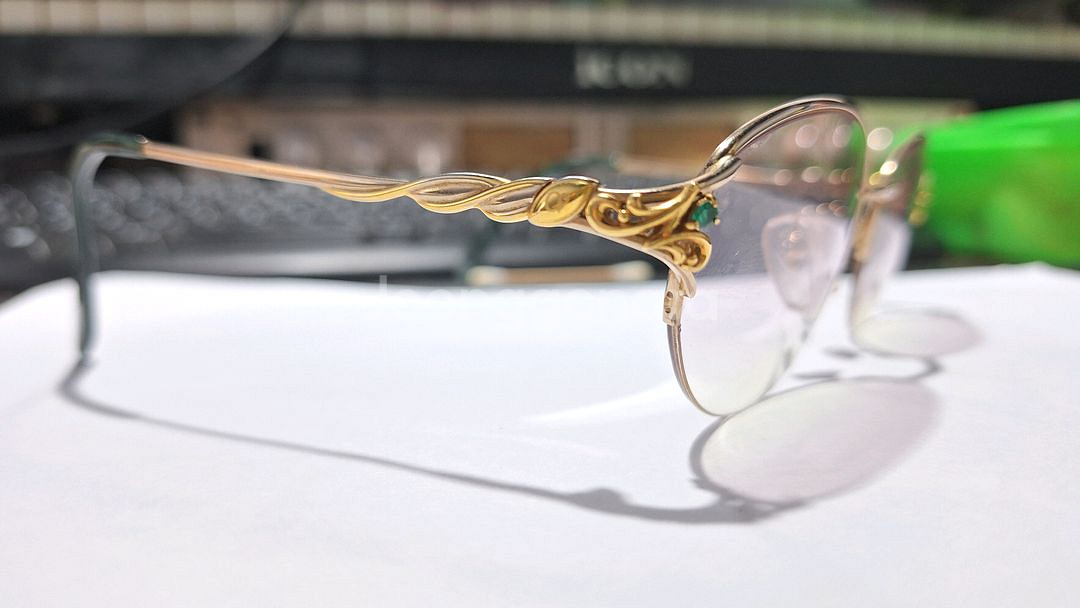 18K금도금 에멜랄드 일본 빈티지 반무테 안경 크레센트--0