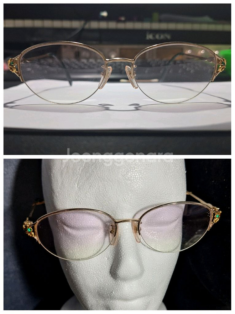 18K금도금 에멜랄드 일본 빈티지 반무테 안경 크레센트--4