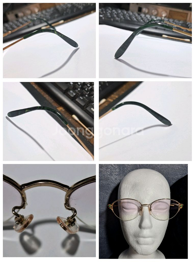 18K금도금 에멜랄드 일본 빈티지 반무테 안경 크레센트--7