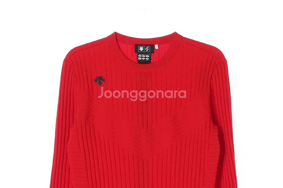 [M]데상트 로고 레드 긴팔 골지 니트 스웨터--1