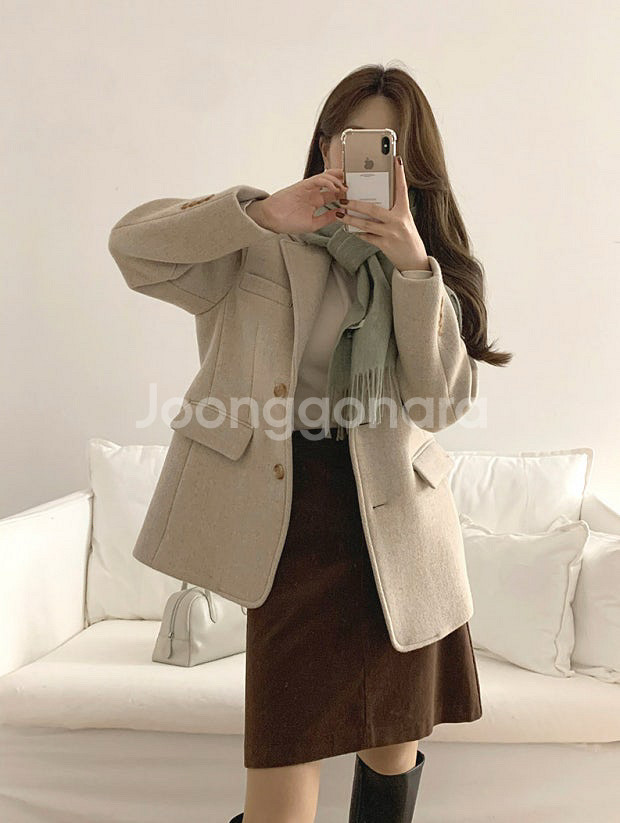가내스라 위드울 자켓 코트 오트밀 M--2